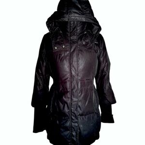 THEORY VINTAGE HOODED DOWN PUFFER PARKA - WOMANS MED - BLACK